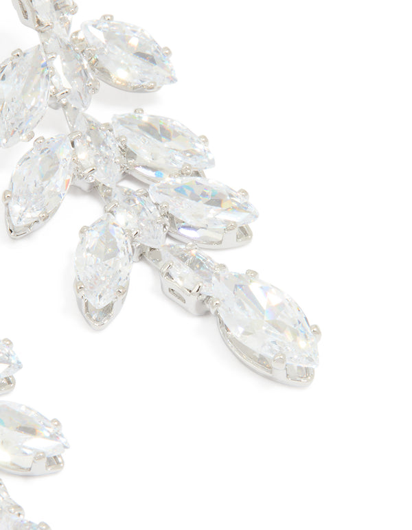 Silver Cubic Zirconia Leaf Drop Earrings
