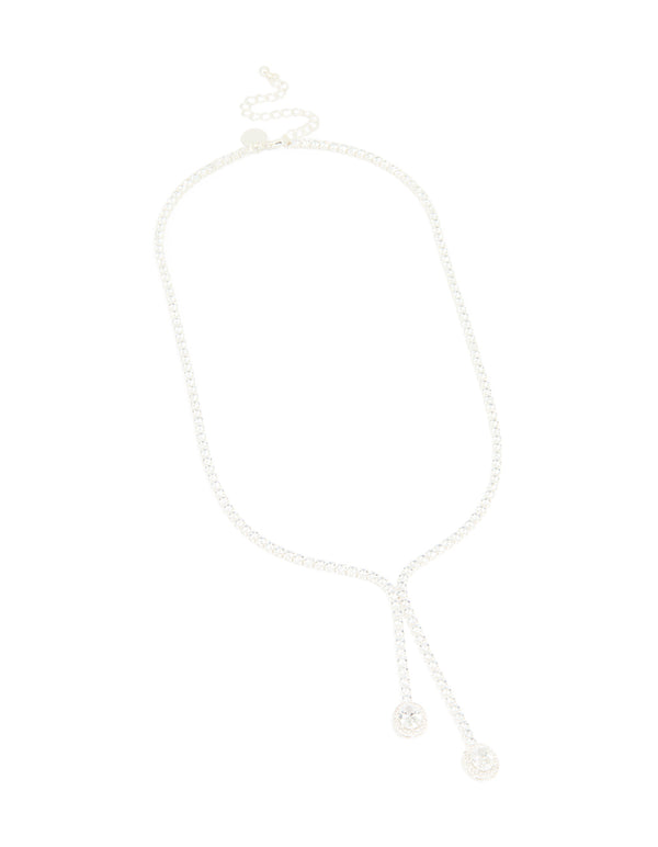 Silver Cubic Zirconia Pear Drop Y-Neck Necklace