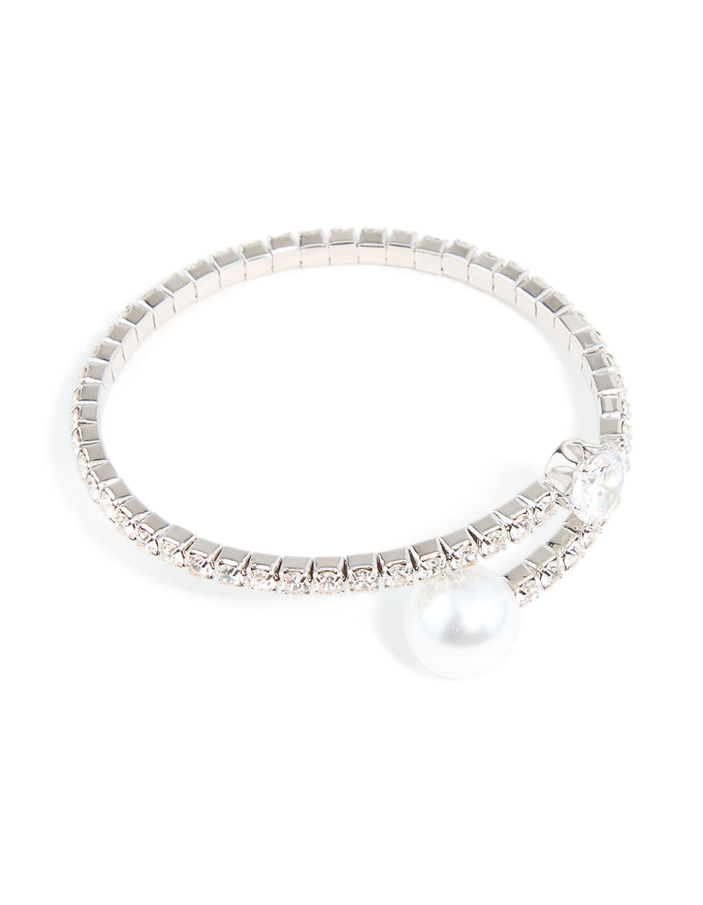 Silver Cubic Zirconia Round Pearl Wrist Cuff