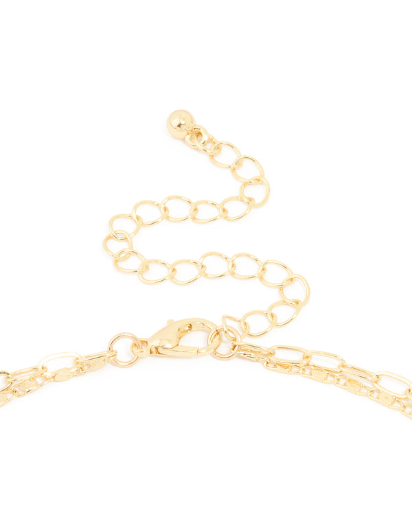 Gold Plated Diamante Cross Pendant Layered Necklace