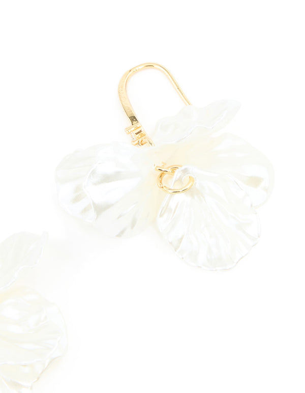 Gold Plated Cubic Zirconia Acrylic Leaf Drop Hook Earrings