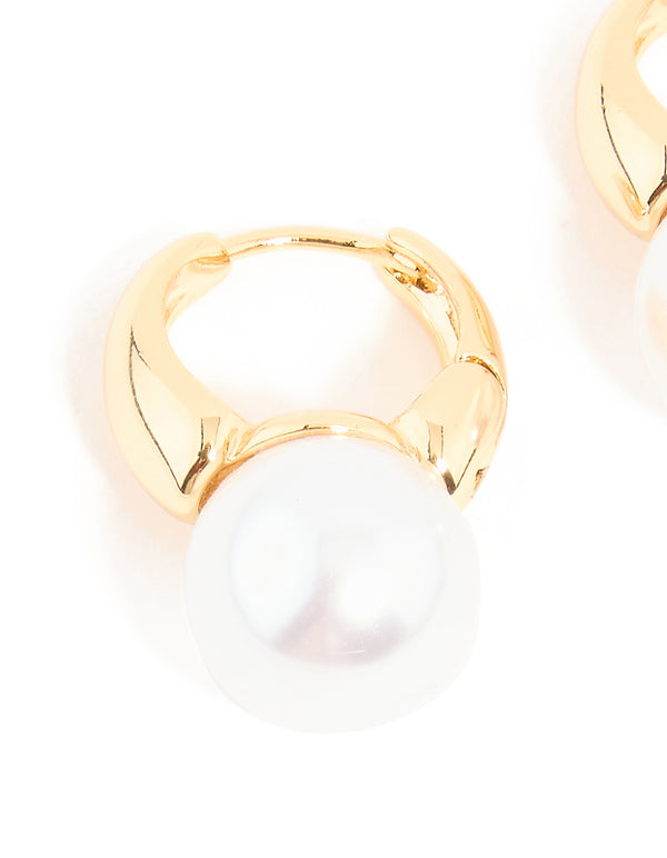 Gold Plated Pearl Beaded Huggie Earrings