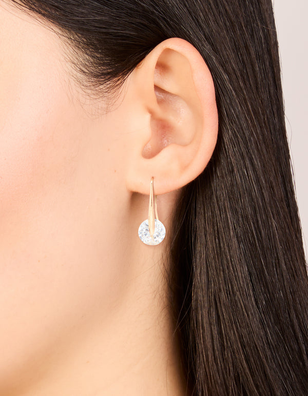 Gold Plated Cubic Zirconia Round Interlocking Hook Earrings