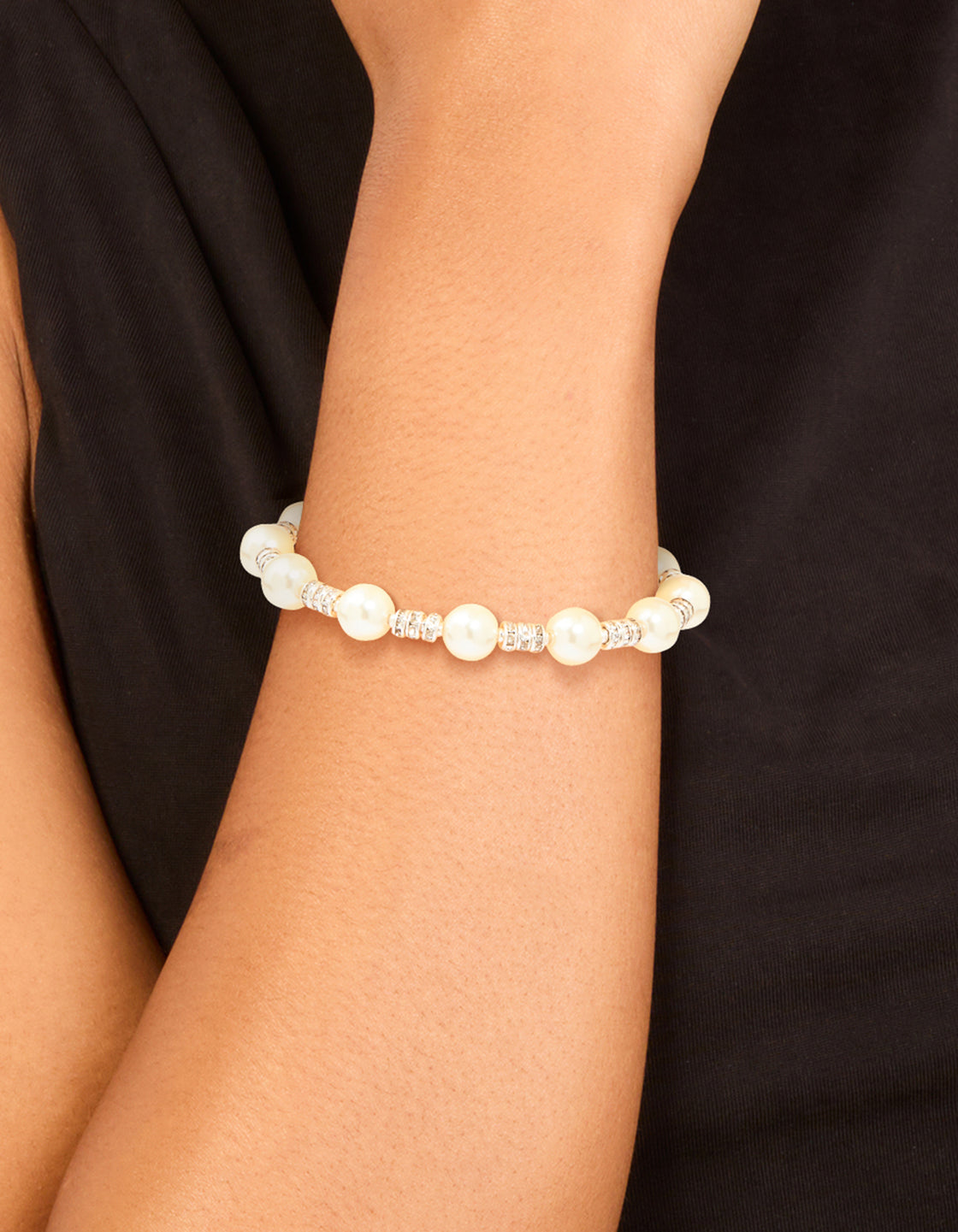 Silver Plated Diamante & Pearl Stretch Bracelet