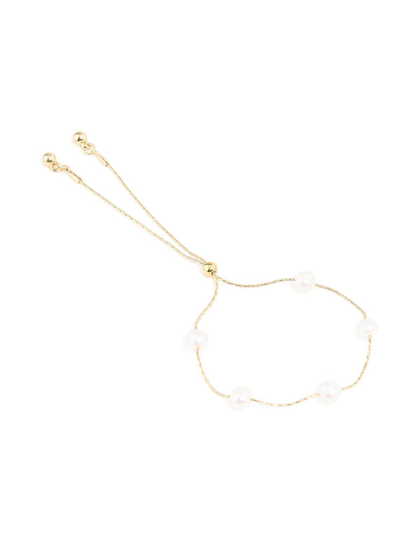 Gold Plated Freshwater Pearl Station Toggle Bracelet
