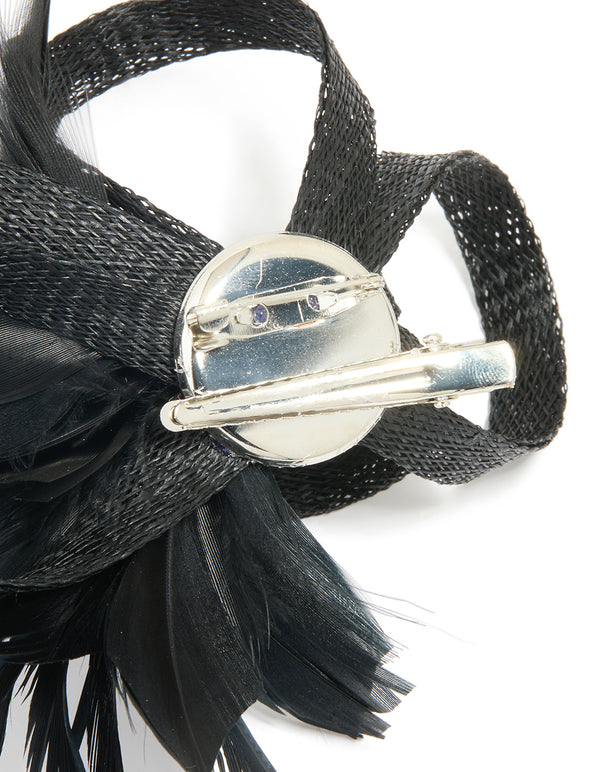 Black Fabric Loop Feather Hair Clip