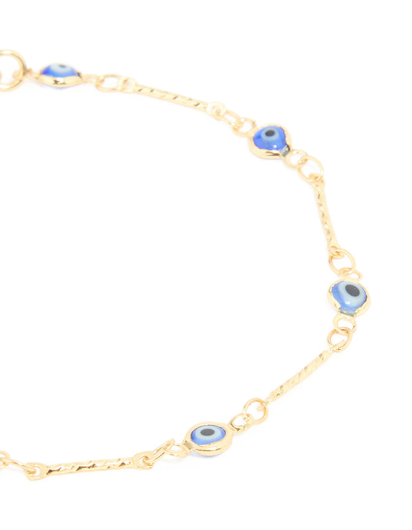 Gold Plated Brass Evil Eye Stone Chain Bracelet