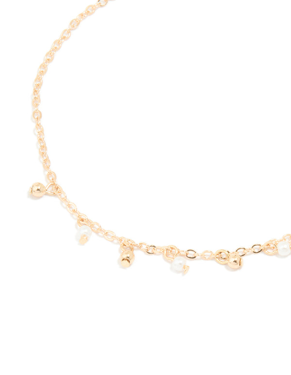 Gold Diamante & Pearl Anklets 3-Pack
