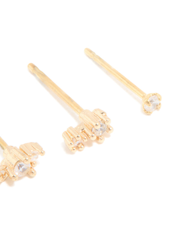 Gold Plated Surgical Steel Cubic Zirconia Drop Stacker Earrings 3-Pack