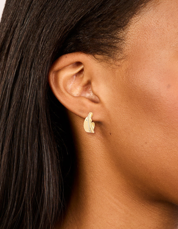 Gold Plated Cubic Zirconia Detail Swirl Hoop Earrings