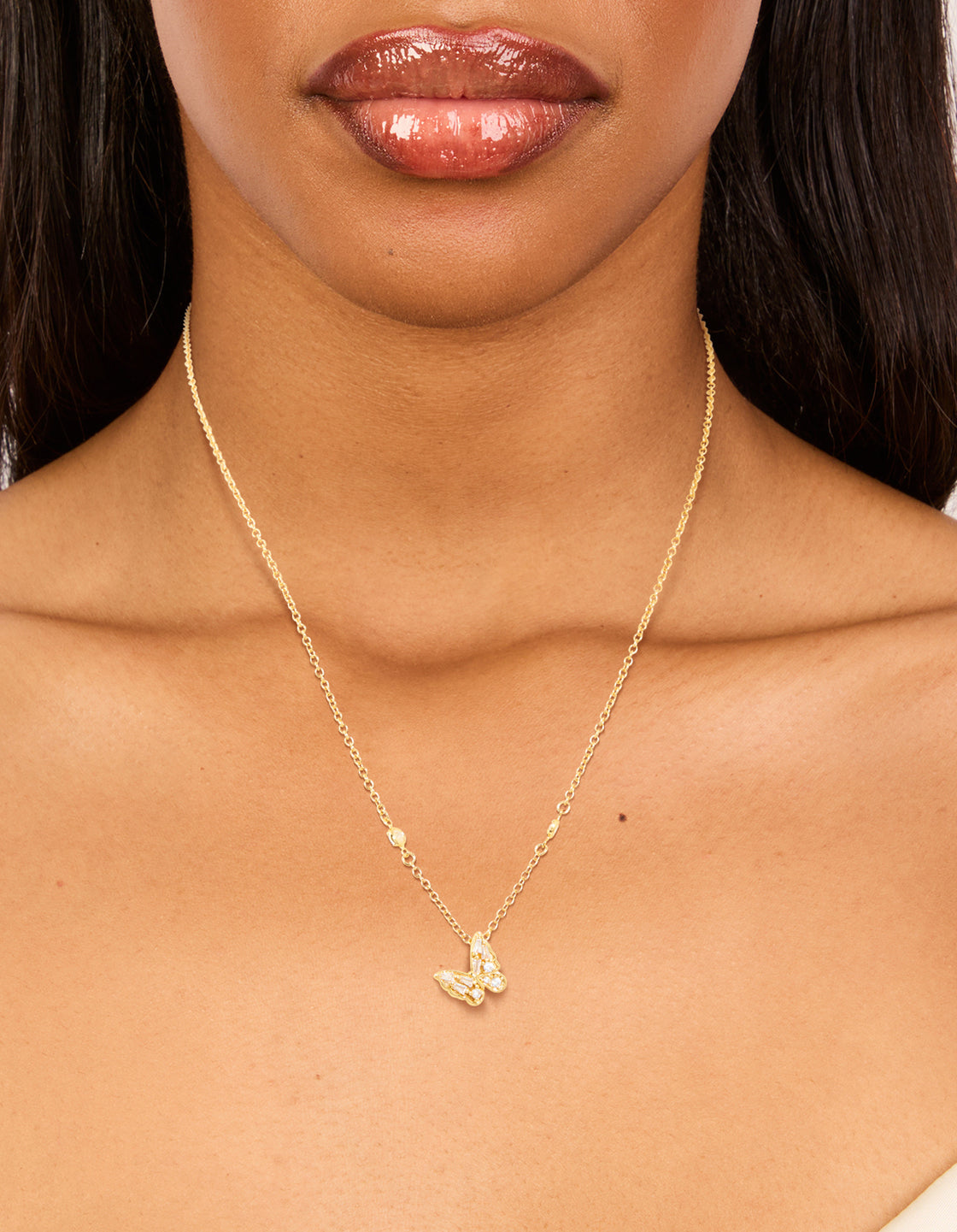 Gold Plated Cubic Zirconia Butterfly Pendant Necklace