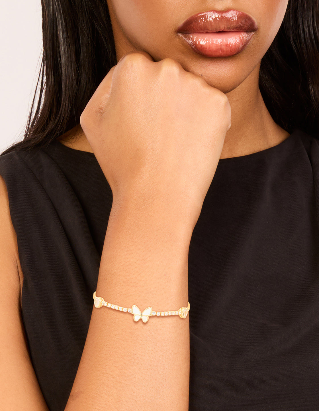 Gold Plated Cubic Zirconia Butterfly Chain Bracelet