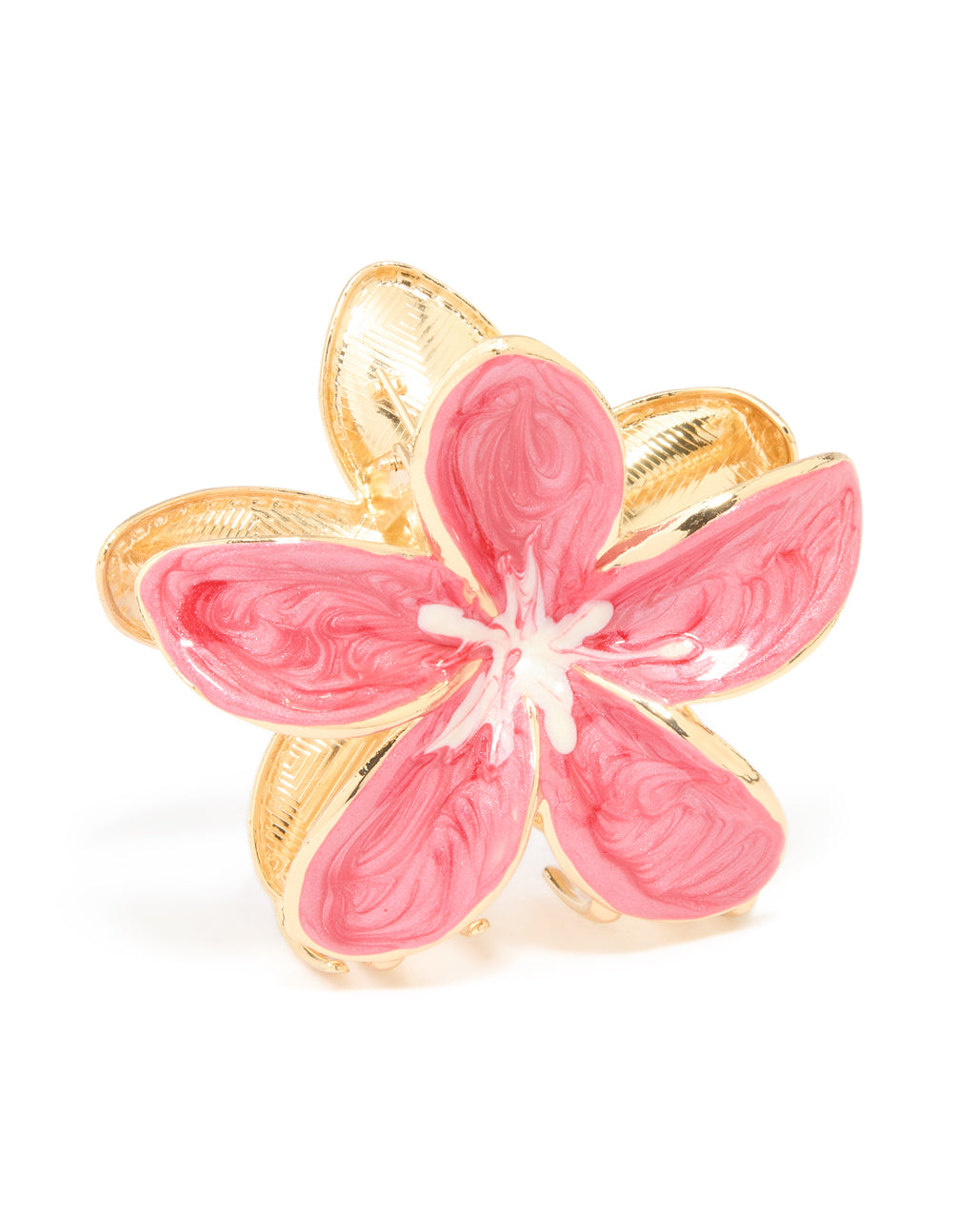 Gold Pink Enamel Frangipani Flower Claw Clip