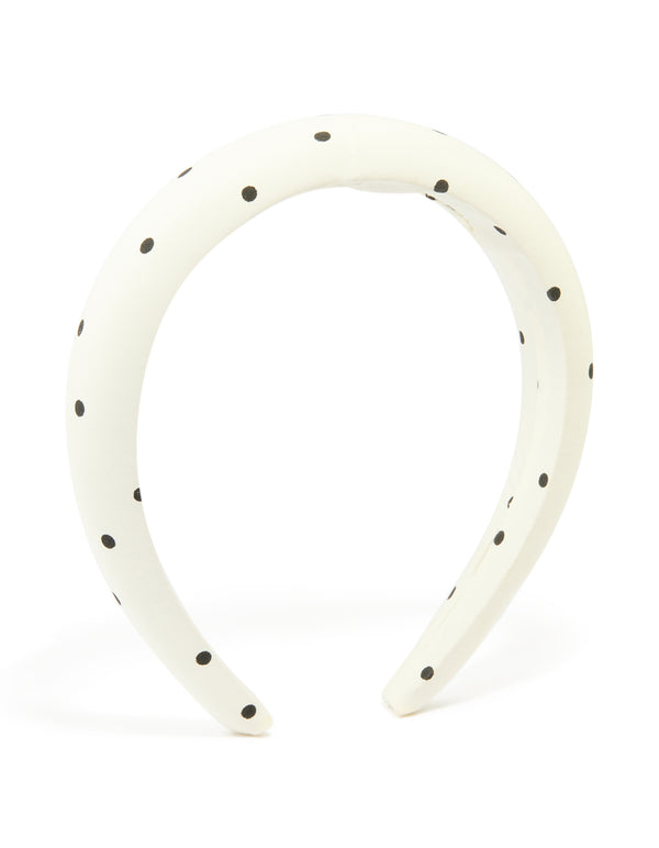 White & Black Fabric Polka Dot Padded Headband