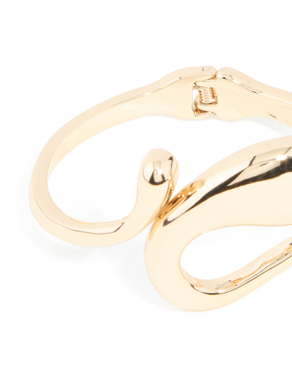 Gold Irregular Swirl Hinged Bangle