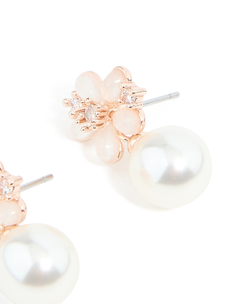 Rose Gold Plated Cubic Zirconia & Pearl Drop Earrings