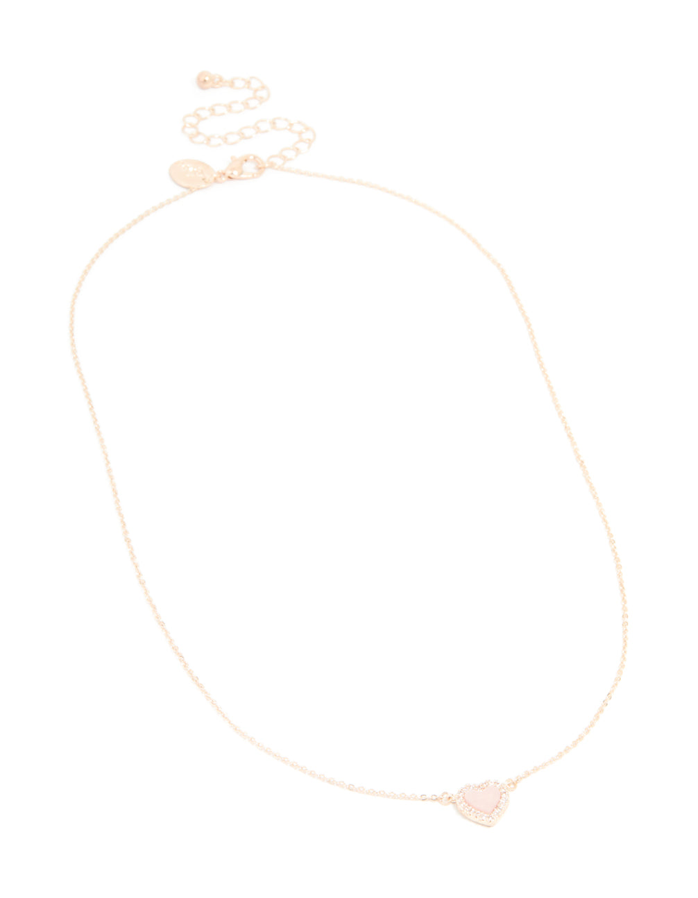 Rose Gold Plated Diamante Pink Heart Pendant Necklace