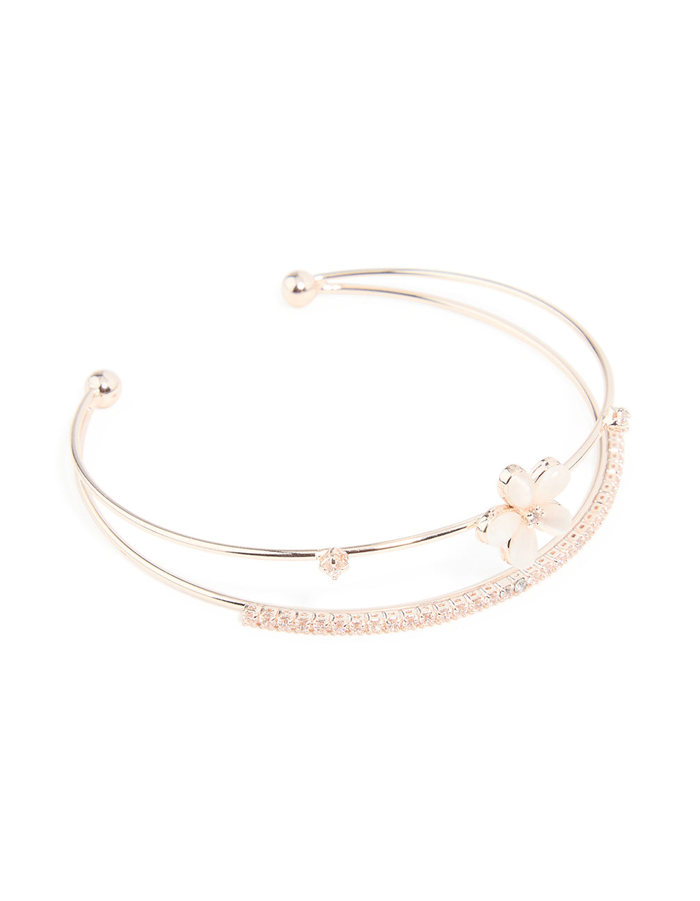 Rose Gold Plated Diamante Flower Wrist Cuff