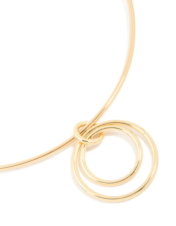 Gold Plated Collar Double Oval Pendant Necklace