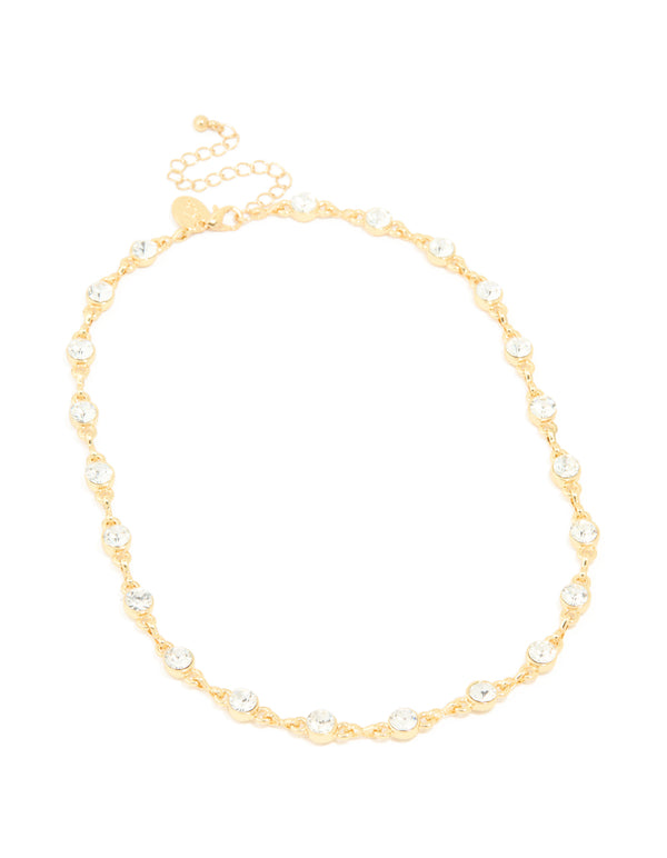 Gold Plated Diamante Circles Necklace
