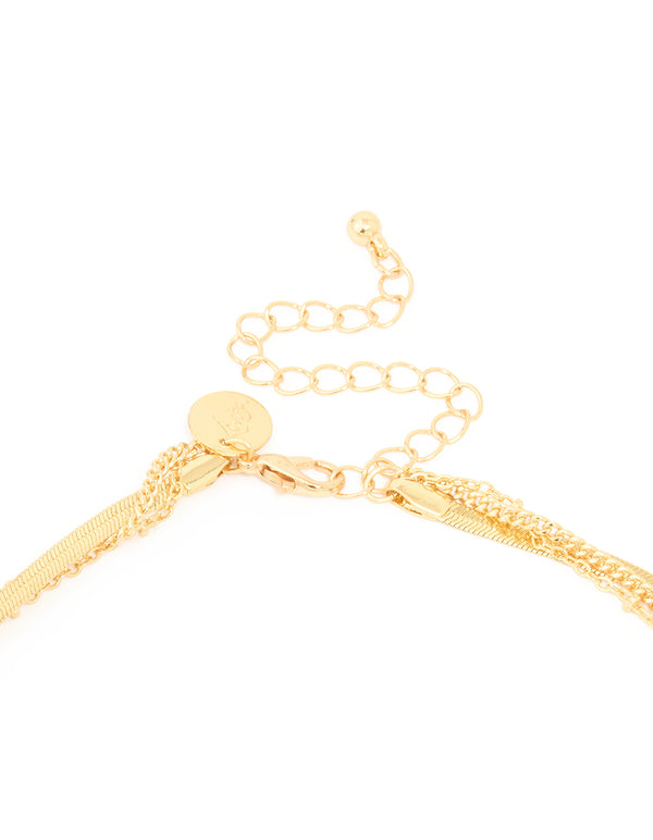 Gold Plated Chain & Hammered Circle Layered Necklace