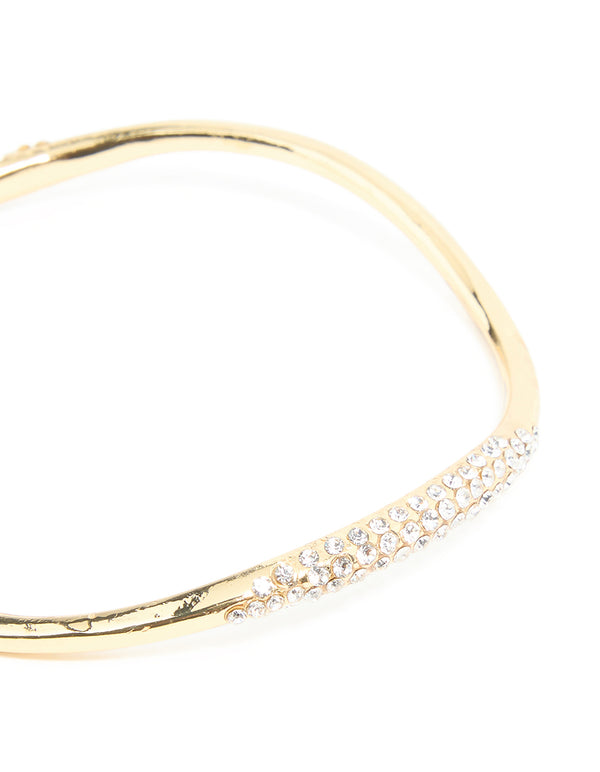 Gold Plated Diamante Wavy Bangle