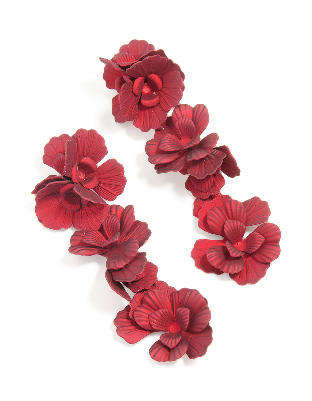 Red Coated Metal Floral Drop Earrings