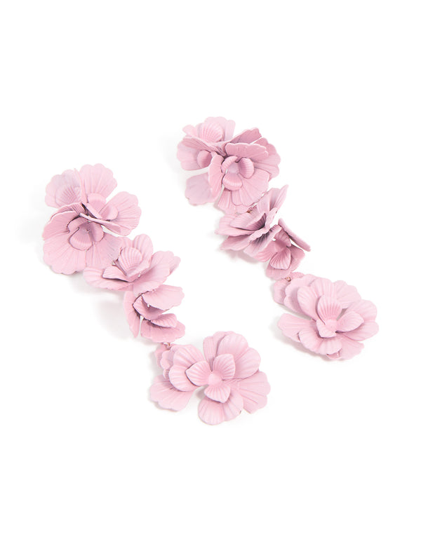 Pink Coated Metal Flower Drop Earrings