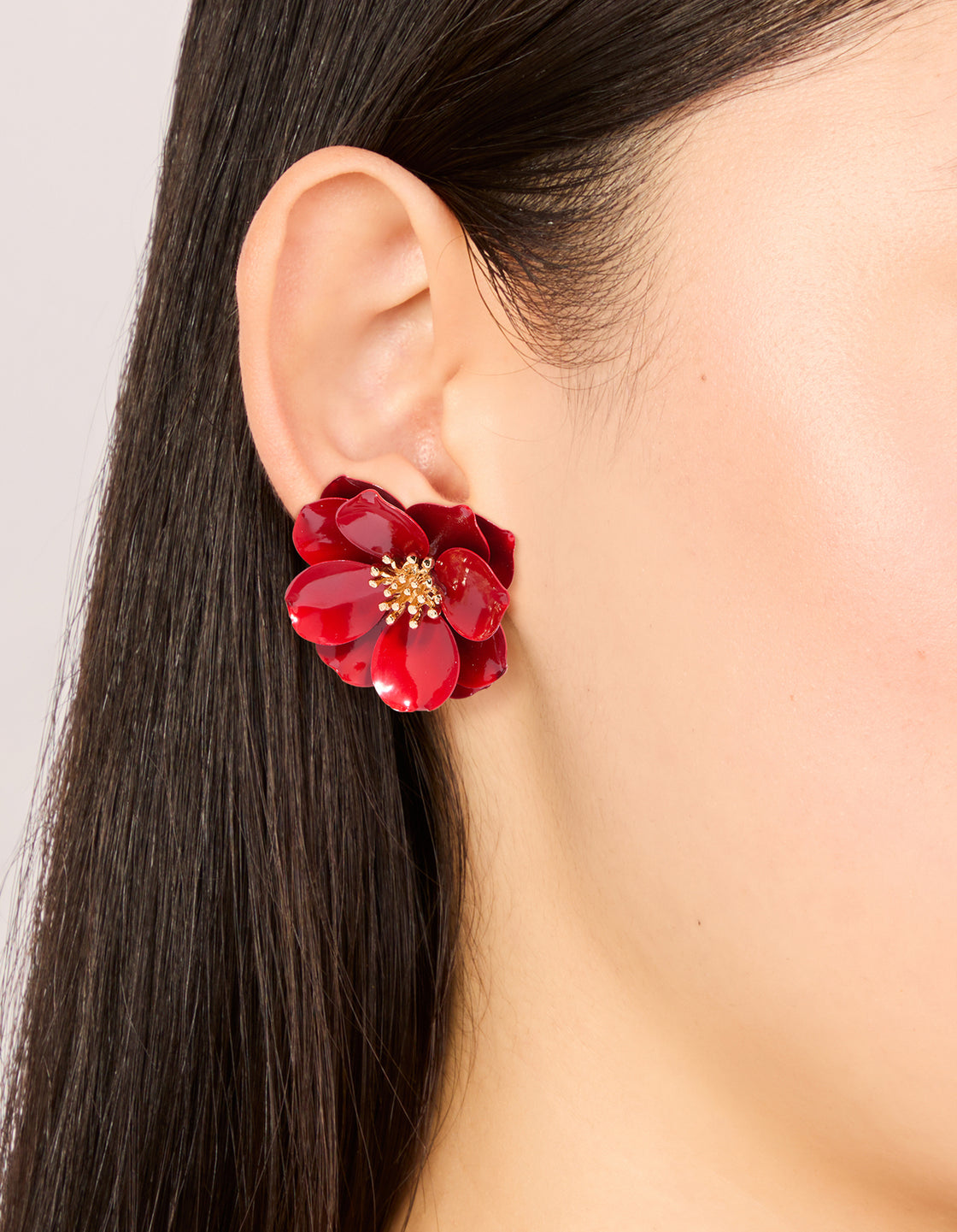 Red Coated Metal Small Flower Stud Earrings