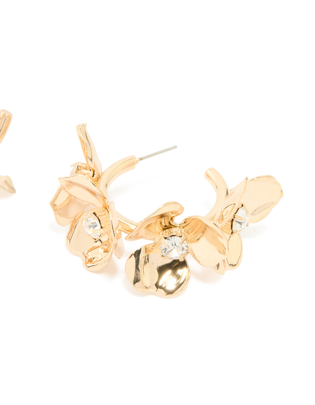 Gold Diamante Floral Hoop Earrings