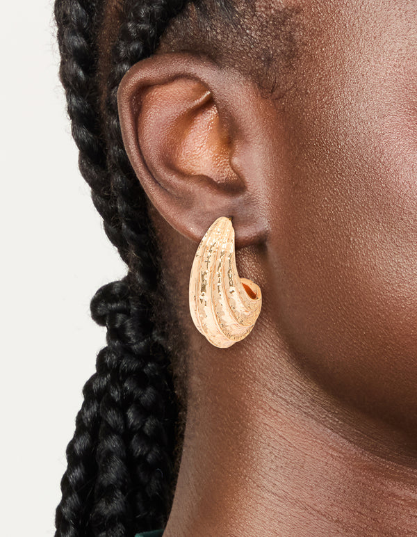 Gold Textured Open Hoop Earrings
