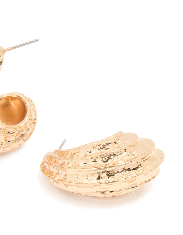Gold Textured Open Hoop Earrings