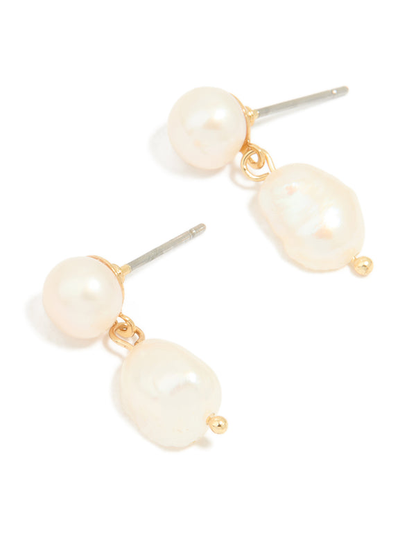 Gold Plated Freshwater Pearl Drop Earrings