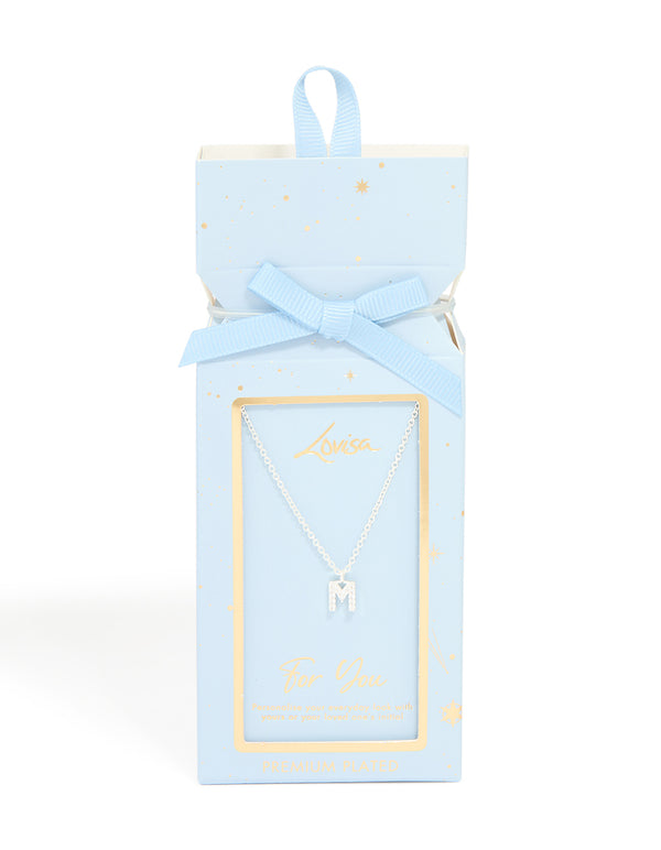 Silver Plated Brass Cubic Zirconia Letter M Necklace