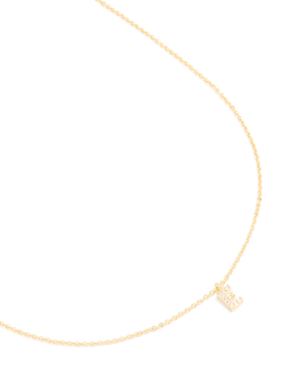 Gold Plated Brass Cubic Zirconia Letter E Necklace