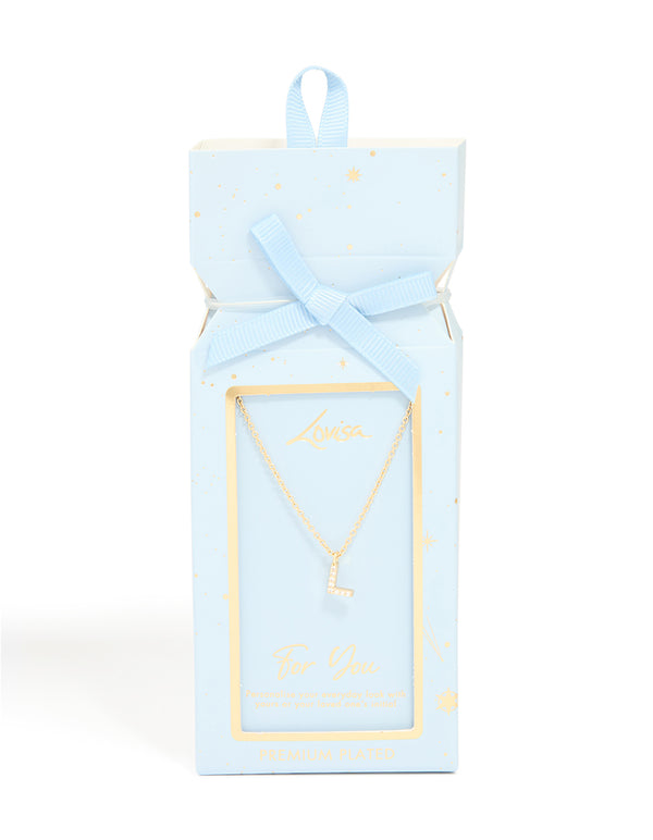 Gold Plated Brass Cubic Zirconia Letter L Necklace