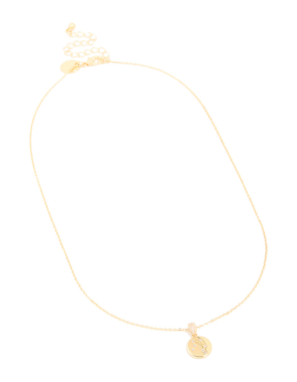 Gold Plated Cubic Zirconia Mini Libra Zodiac Sign Pendant Necklace