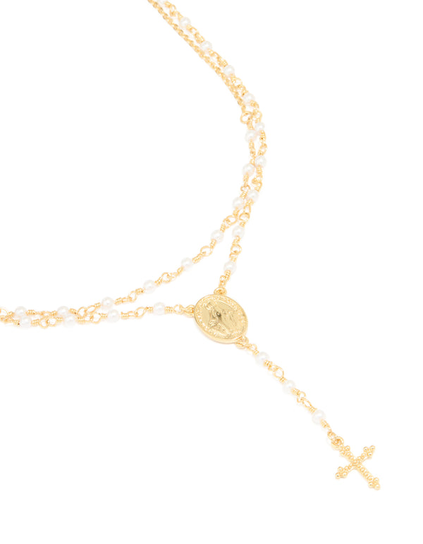 Gold Plated Pearl Mary Pearl Y-Necklace 2-Pack