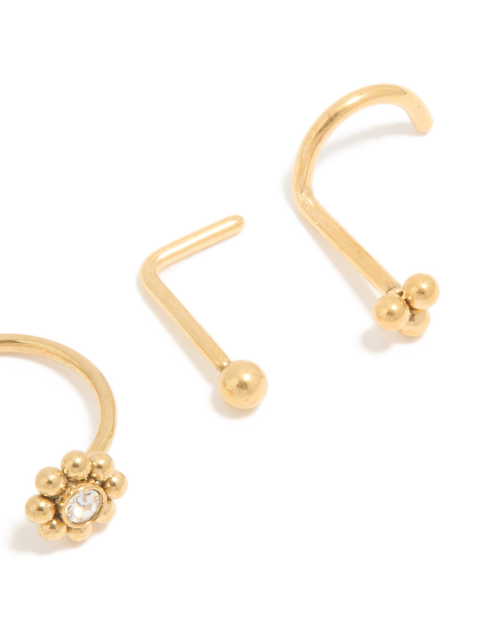 Gold Plated Titanium Cubic Zirconia Floral Nose Ring & Nose Studs 4-Pack