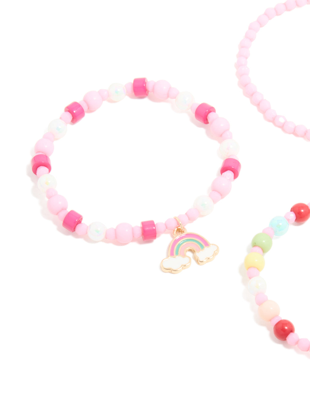Kids Rainbow Charm Beaded Stretch Bracelets 3-Pack