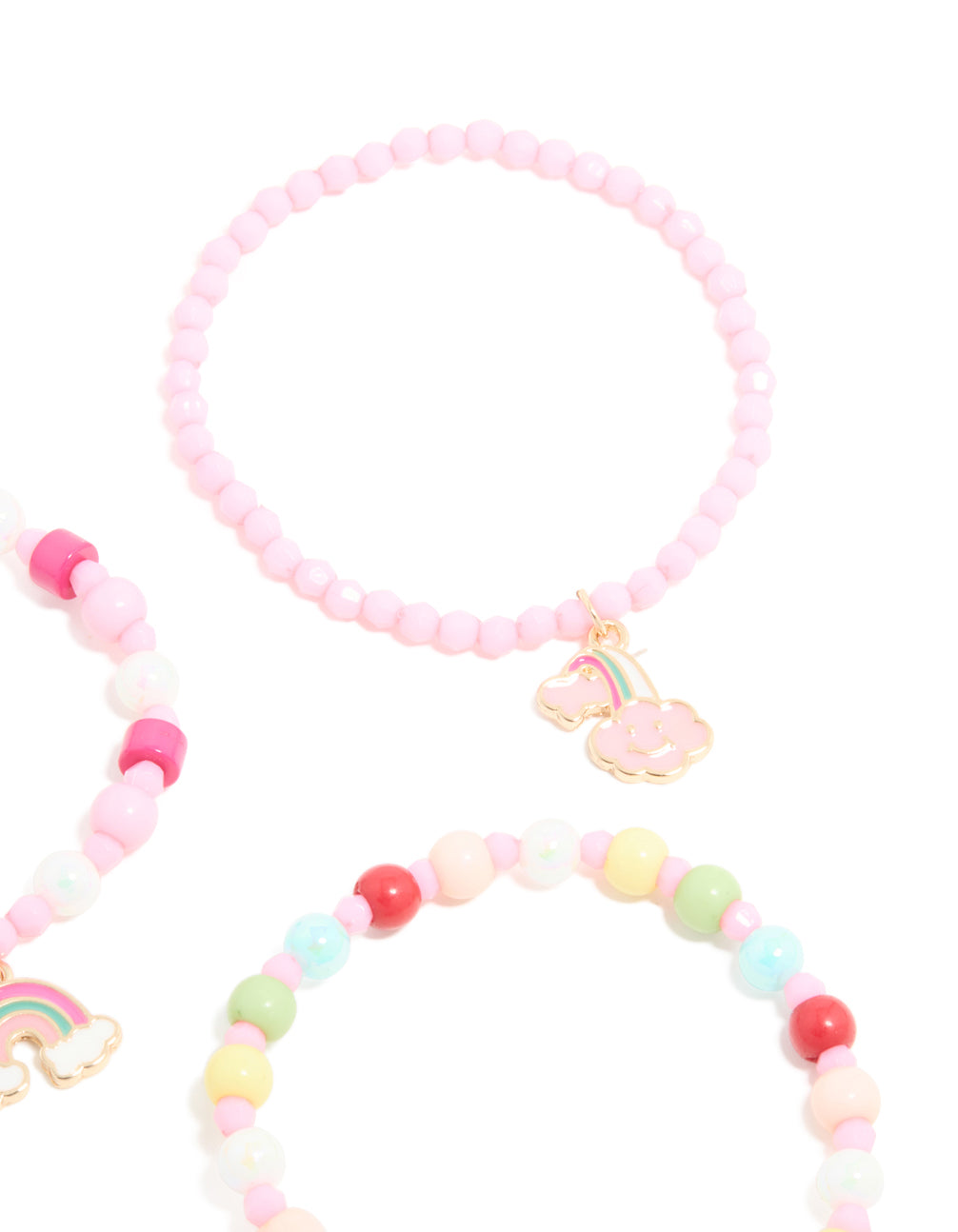 Kids Rainbow Charm Beaded Stretch Bracelets 3-Pack