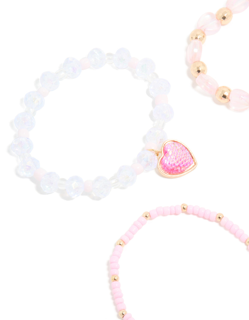 Kids Gold & Pink Beaded Heart Stretch Bracelet Pack
