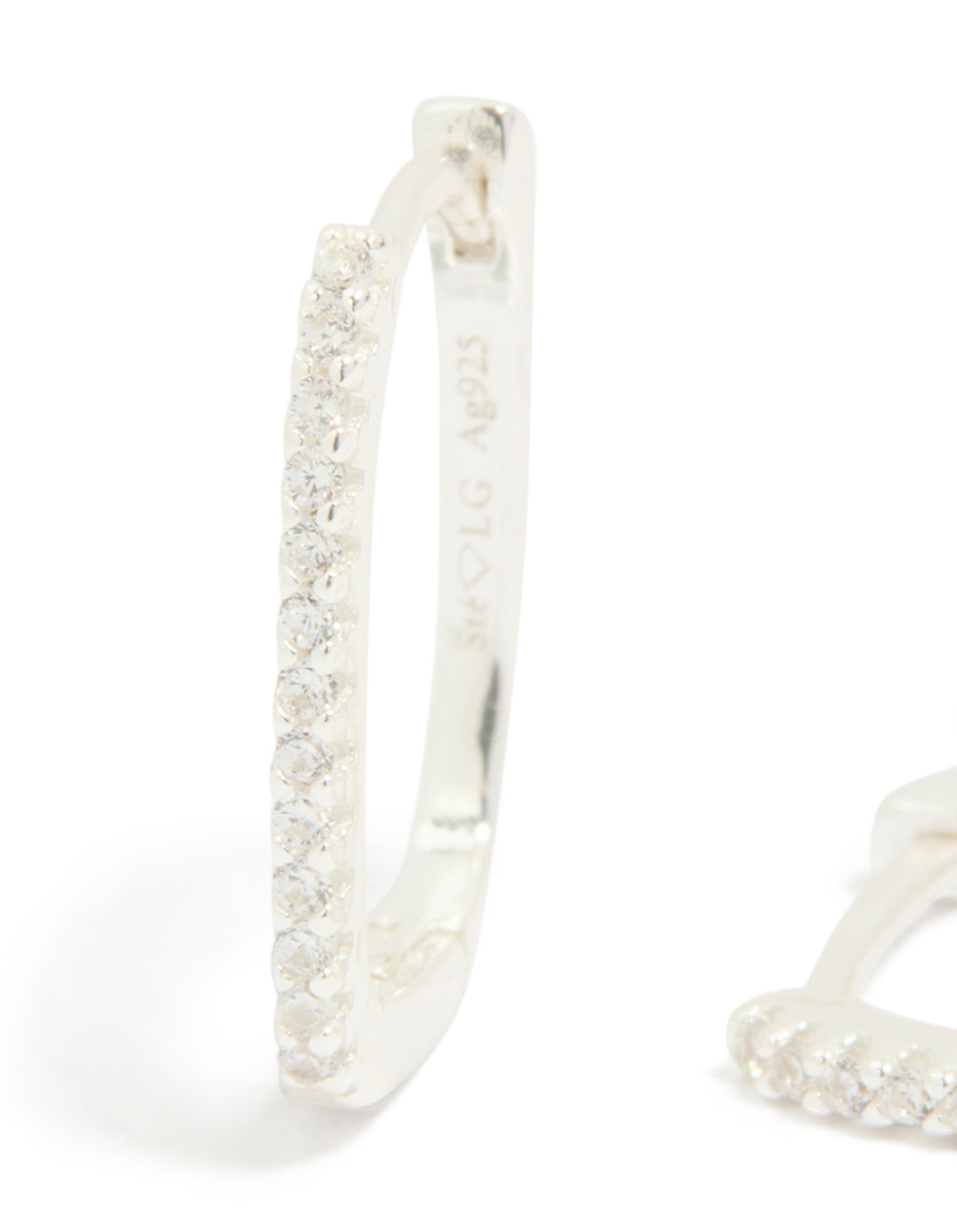 Sterling Silver Cubic Zirconia Pavé Oblong Hoop Earrings
