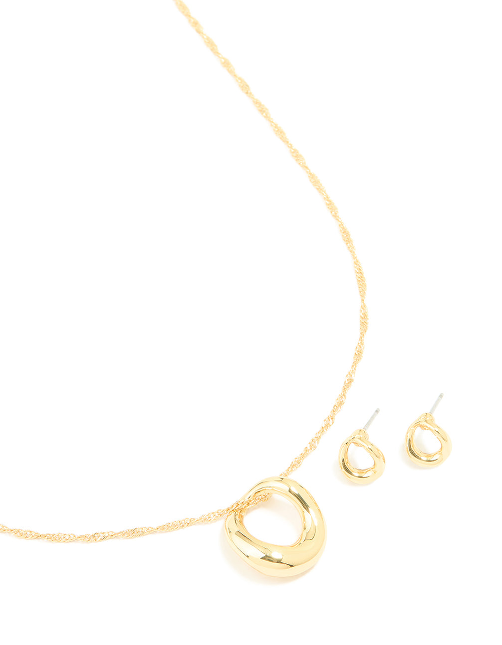 Gold Plated Twisted Circle Necklace & Earrings Set