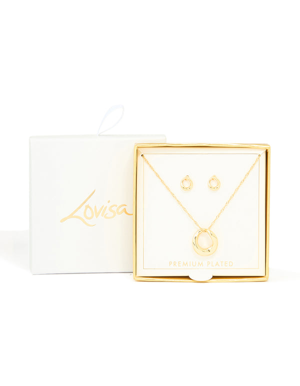 Gold Plated Twisted Circle Necklace & Earrings Set