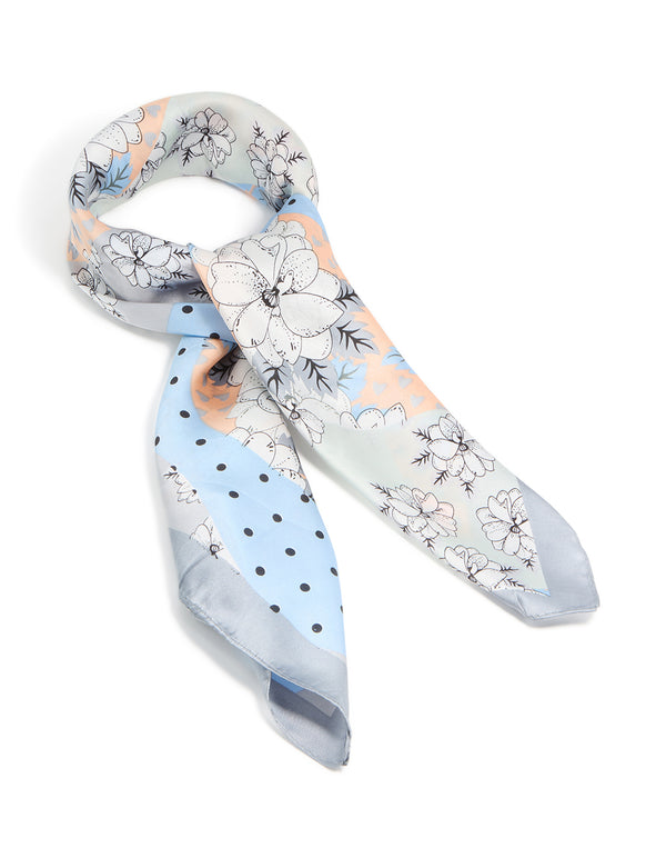 Blue Mixed Spot & Flower Fabric Scarf