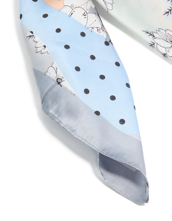 Blue Mixed Spot & Flower Fabric Scarf