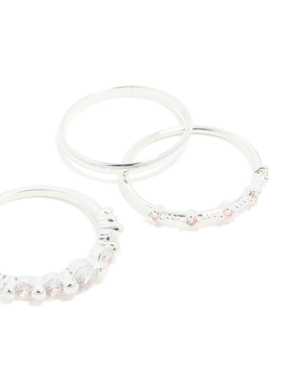 Silver Plated Dainty Cubic Zirconia Stacking Rings 5-Pack