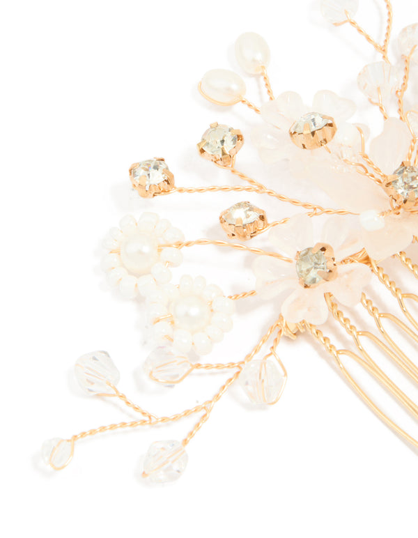 Gold Frosted Flower Spray Comb