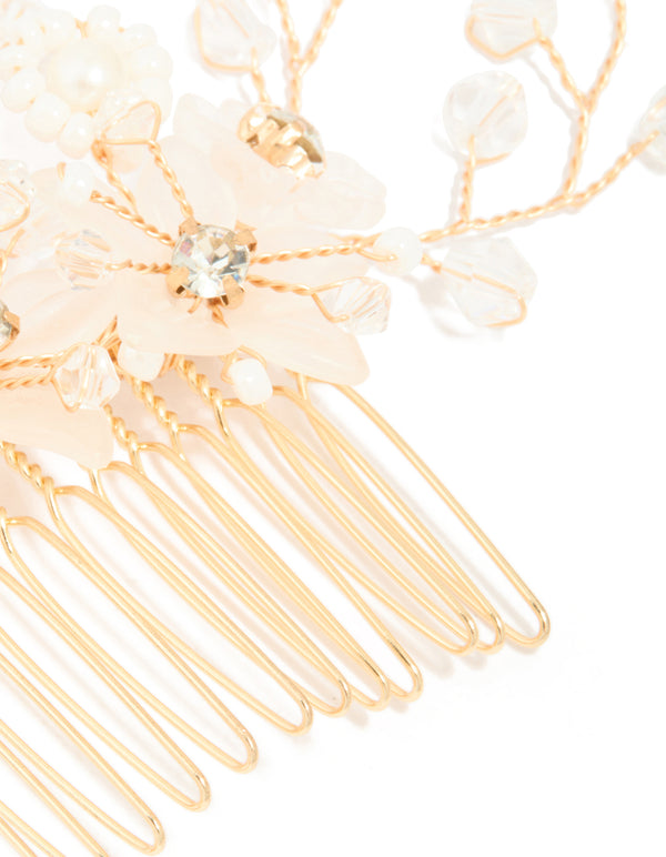 Gold Frosted Flower Spray Comb